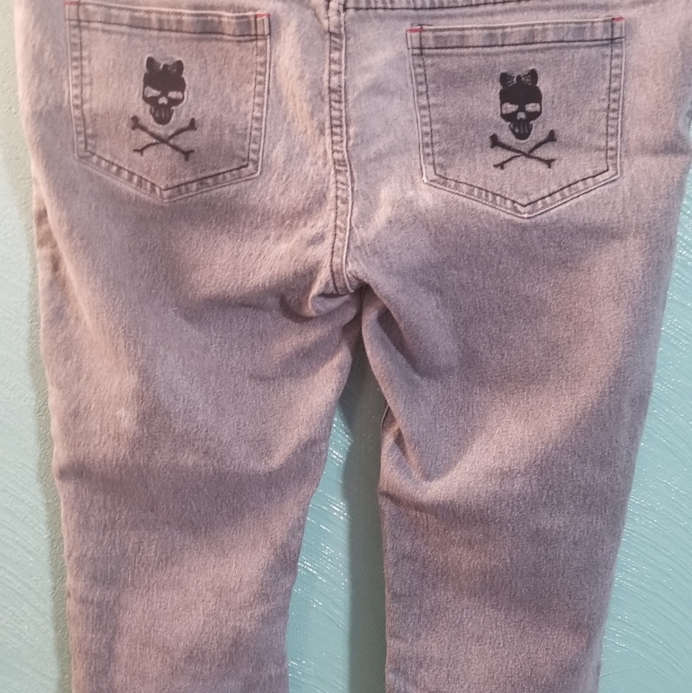 Pink Stitched Gray Jean Capris